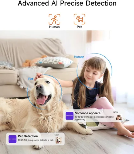 Miniatura 3 de Paquete de 2 cámaras de 2.5K para seguridad en el hogar, detección de humanos AI/mascotas/llanto, cámara de 4MP para perro/gato/mascota