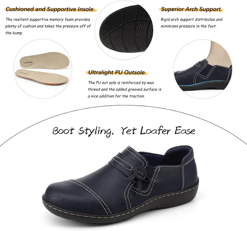 Miniatura 5 de LAZYPOP Mocasines de cuero clásicos y cómodos para mujer, bonitos zapatos de vestir informales, ligeros, para caminar, zapatos planos