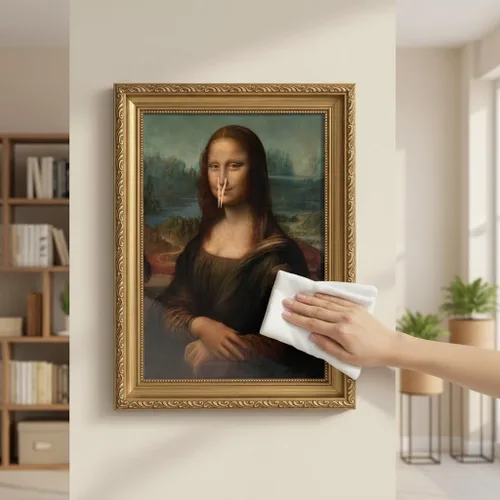 Miniatura 5 de Pintura clásica de Mona Lisa enmarcada en oro, arte de pared de baño, póster divertido de humor divertido para baño, impresión en lienzo de baño