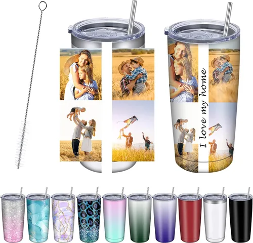Vaso personalizado con imagen con tapa y pajita, taza personalizada de 20 onzas, taza de café con texto y foto, taza personalizada de acero 4 Foto