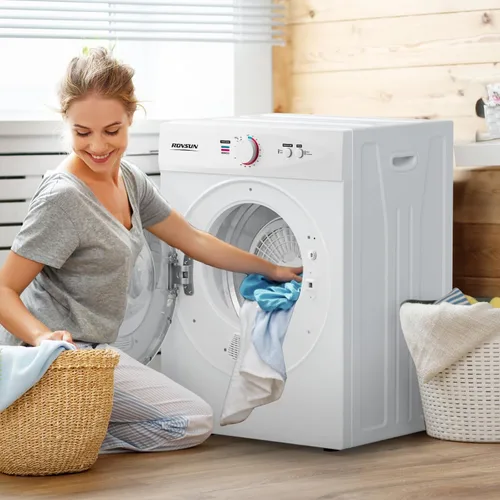 Miniatura 7 de ROVSUN Secadora de ropa portátil de 1.8 pies cúbicos, máquina secadora de carga frontal, secadora de ropa compacta con tambor de acero inoxidable