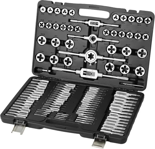 VEVOR Juego de tarjas y machos, 110 piezas incluyen tamaño métrico M2 a M18, tarjas y machos de acero para rodamientos, herramienta esencial de