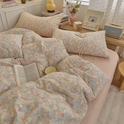 Miniatura 32 de Elegante juego de funda de edredón floral de 3 piezas, 100% algodón estético, funda de edredón y 2 fundas de almohada, juego de ropa de cama suave