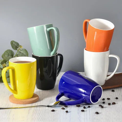 Miniatura 7 de homEdge Juego de tazas de porcelana, taza de 16 onzas para té, latte, moca, chocolate caliente, juego de 6, colores surtidos