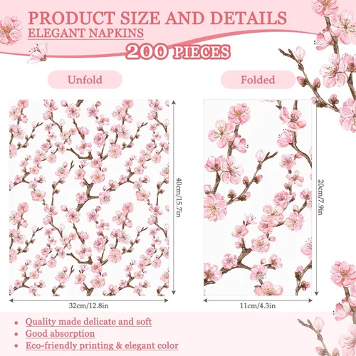 Miniatura 4 de Estune 200 servilletas de 2 capas desechables de papel con flores de papel para cena, servilletas de mano para baño, tocador, boda, vacaciones