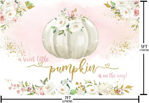 Miniatura 5 de Sendy Telón de fondo de calabaza de otoño de 7 x 5 pies para niña, una dulce calabaza está en camino, fondo de fotografía de baby shower, rubor rosa