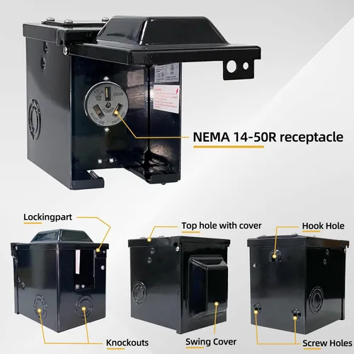 Miniatura 3 de RV/EV Caja de toma de corriente de 30 amperios, 125/250 voltios, panel de alimentación cerrado y resistente al agua, receptáculo 14-50R