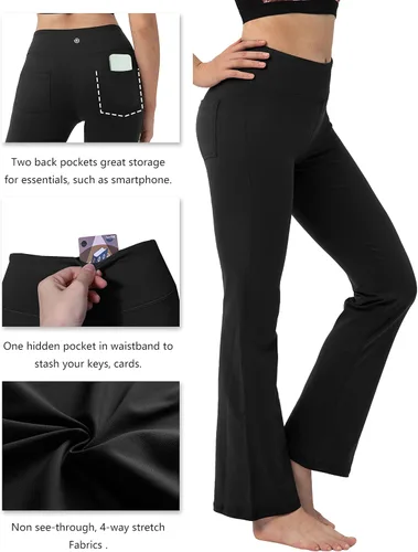 Miniatura 5 de BUBBLELIME - Pantalones deportivos de yoga para mujer con control de abdomen y 3 estilos básicos, piernas rectas más anchas en los tobillos
