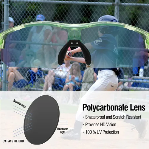 Miniatura 33 de DUCO DK261 - Gafas de sol deportivas de béisbol para jóvenes, con marco TR90 irrompibles, ligeras, para niños y niñas
