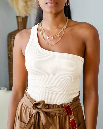 Miniatura 3 de Camisetas básicas de verano para mujer, con un hombro, sin mangas, acanaladas, casuales, delgadas