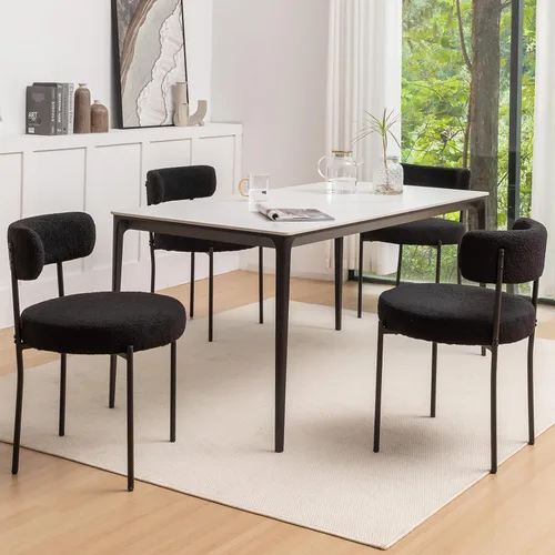 Miniatura 14 de Boucle - Juego de 2 sillas de comedor modernas de mediados de siglo con patas de metal, sillas de cocina tapizadas para comedor, cocina (beige)