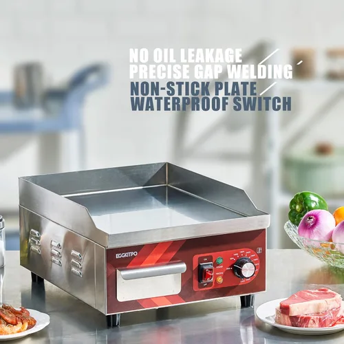 Miniatura 4 de EGGKITPO Plancha Eléctrica de 14 Pulgadas, Parrilla Antiadherente de Superficie Plana, Planchas Eléctricas Comerciales de Mostrador de Acero
