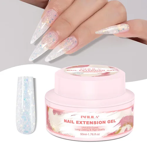 Miniatura 9 de NXJ INFILILA Gel de uñas de polietileno con purpurina, colores azul bebé, extensión de gel de poliéster para mejorar las uñas, engrosamiento