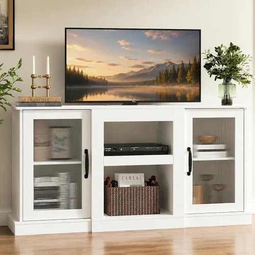 Miniatura 11 de WLIVE Soporte de TV con chimenea para TV de 65 pulgadas, centro de entretenimiento con chimenea eléctrica de llama realista 3D, consola de TV