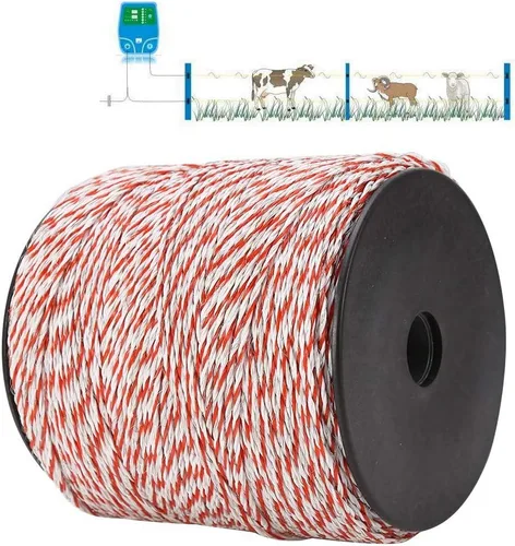 Miniatura 3 de Alambre eléctrico de polietileno, rollo portátil de 1,640.4 ft/1640.42 pies, cuerda conductora de acero inoxidable para granja, caballo, oveja
