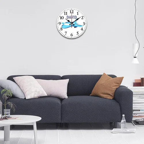 Miniatura 6 de Relojes de avión azules personalizados, decoración de pared para sala de juegos para niños, sin tictac, funciona con pilas, movimiento silencioso