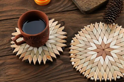 Miniatura 8 de Ukraine - Juego de 2 salvamanteles grandes de madera hechos a mano para platos calientes, diámetro de 9 y 7 pulgadas, posavasos grandes