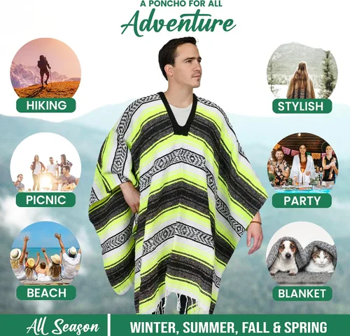 Miniatura 79 de Artisans Bazaar Poncho tradicional mexicano de Baja para hombres y mujeres, auténtico sarape de Gaban, manta de vaquero Pancho Jorongo