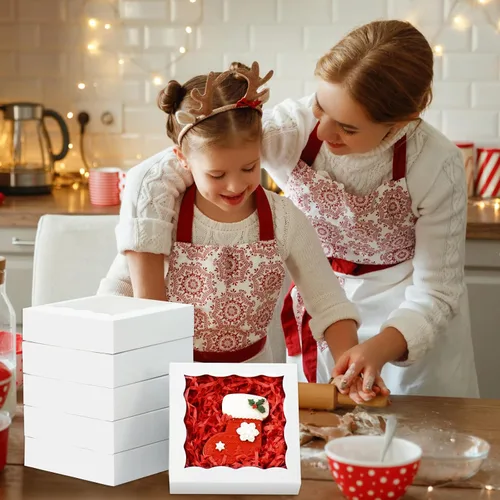 Miniatura 6 de XINHPKGG 50 cajas de galletas individuales de 4 1/2 x 4 1/2 x 1 1/5 pulgadas, cajas pequeñas de panadería, caja de regalo pequeña para recuerdos