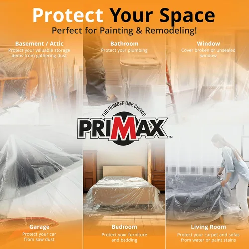 Miniatura 4 de PRIMAX Paño de plástico para pintores – 9 x 12 pies – Paquete de 3 – Lona de pintura impermeable – Tela de caída para pintura – Cubierta de suelo