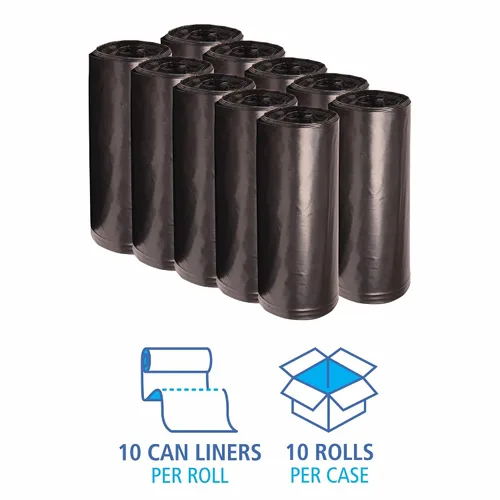 Miniatura 5 de Boardwalk Revestimientos para latas de polietileno reciclado de baja densidad, bolsas de basura de 60 galones, 1.8 mil, 38" x 58", negro, 10