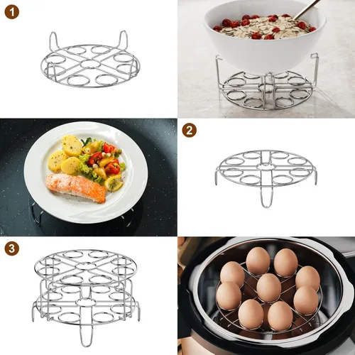 Miniatura 5 de GSlife Estante de vapor para huevos, salvamanteles de acero inoxidable para olla a presión de 8 cuartos de galón, cocina 18 huevos, inserto apilable