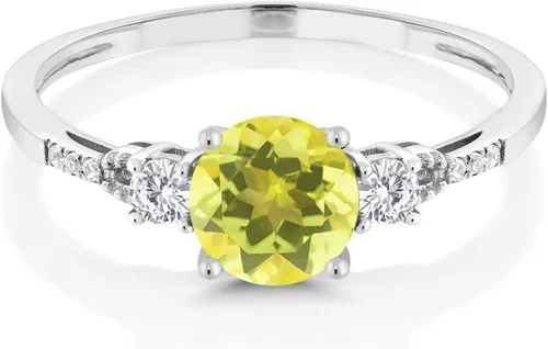 Miniatura 15 de Gem Stone King Anillo de compromiso de 3 piedras preciosas redondas de oro blanco de 10 quilates con piedra natal de 0.236 in con piedra natal