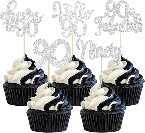 Miniatura 48 de 30 piezas Adornos para pastel de cumpleaños de 6 años, seis brillos, hola 6, púas para cupcakes, felicitaciones a los 6 años, decoraciones