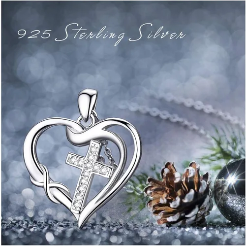 Miniatura 7 de CUOKA MIRACLE Collar de cruz con dije de corazón infinito, collar de plata de ley 925 con cadena delicada, joyería de 18 pulgadas, regalo de Navidad