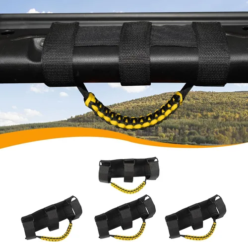 Miniatura 21 de Hoolcar 4 asas de agarre de barra antivuelco, asas de agarre de paracaídas compatibles con Jeep Wrangler YJ TJ JK JKU JL JLU y Gladiator JT Negro