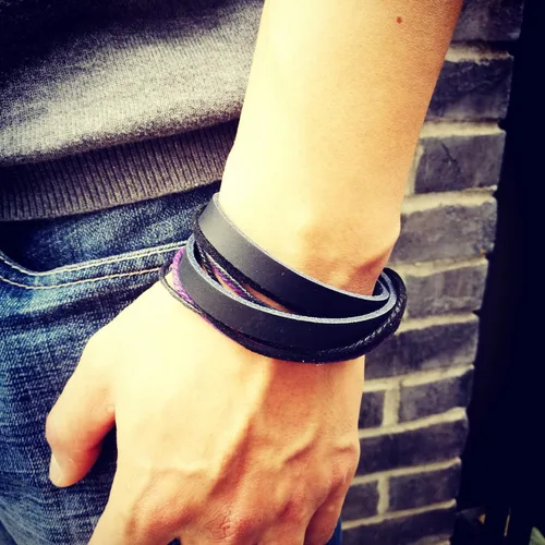 Miniatura 6 de Pulsera de piel auténtica para hombre y mujer, multicapa, ajustable, con cuerda multicolor