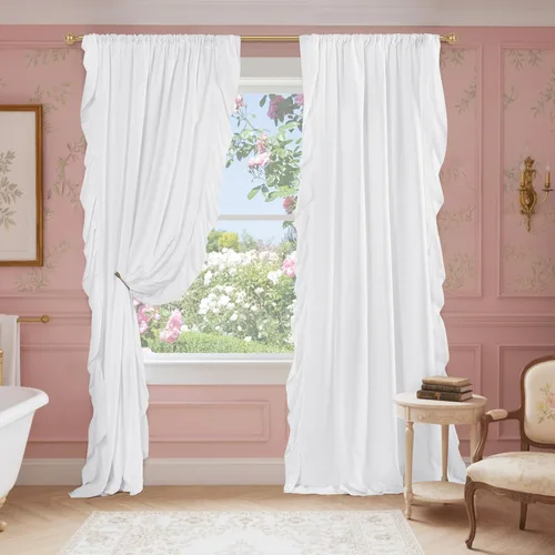 NICETOWN Cortinas blancas Shabby Chic de 63 pulgadas de largo para habitación de niños, bolsillo para barra de privacidad con filtro de luz suave,