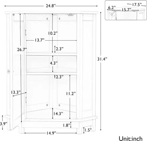 Miniatura 2 de Armario de almacenamiento de esquina para el hogar, gabinete de piso triangular para baño, gabinete de esquina independiente de madera con puerta