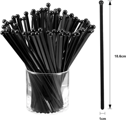Miniatura 2 de 100 piezas de varillas de plástico desechables de parte superior redonda con cristal (negro)