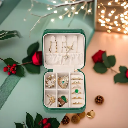Miniatura 27 de Organizador de joyas Vlando para almacenaje y exhibición, joyero para viaje, imitación de piel, para anillos, aretes, collares.