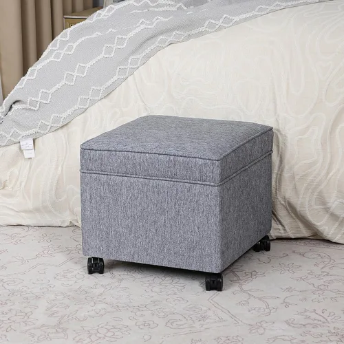 Miniatura 16 de Adeco Otomán Cubo de Piel Sintética Blanca de 18 Pulgadas de Alto con Almacenamiento, Taburetes Reposapiés de Silla de Terciopelo en Relieve 3D