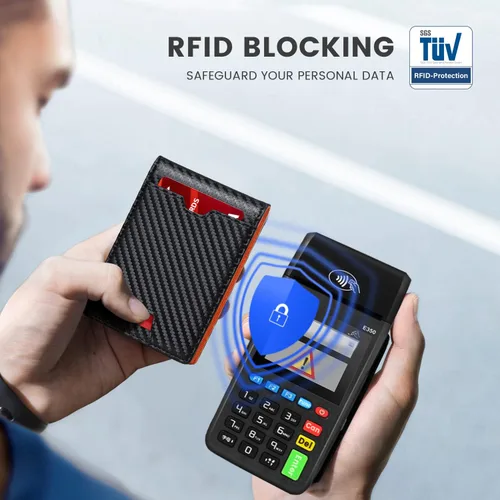 Miniatura 53 de Zitahli Billetera para hombre, de piel fina, con bloqueo RFID, minimalista, plegable, tarjetero con caja de regalo