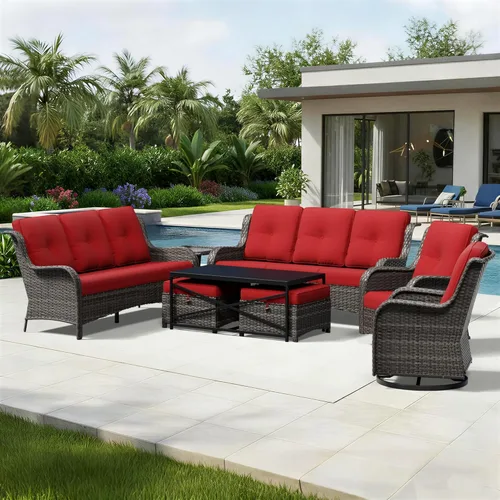 Miniatura 92 de Joyside Juego de sillas de mimbre para patio, juego de 3 piezas de mimbre para exteriores con 2 sillas reposabrazos y 1 mesa auxiliar para terraza