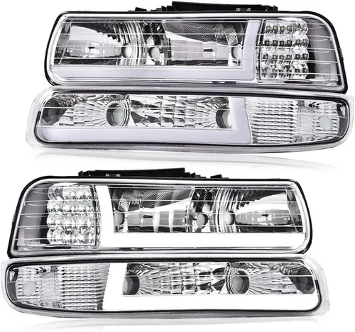 Miniatura 16 de G-PLUS Conjunto de faros, compatible con Chevy Silverado 1999 2000 2001 2002/Se ajusta a Suburban Tahoe 2000-2006 Faros delanteros de parachoques