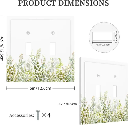 Miniatura 5 de Cubiertas Decorativas para Placas de Interruptor Boho Country Eucalipto Rústico Acuarela Hojas Verdes 2 Gang Placa de Pared Cubierta de Placa