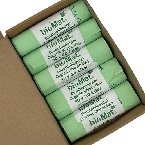 Miniatura 26 de bioMat Bolsas de basura compostables de 2.6 galones, 125 unidades, bolsas de basura pequeñas y planas para cocina, con certificación BPI, CMA y OK