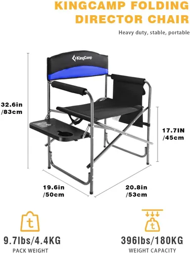 Miniatura 2 de KingCamp silla de director plegable de campamento, silla con asiento acolchado de gran tamaño con mesa y bolsillos laterales, soporta 396 libras