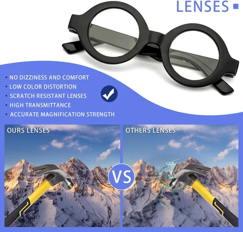 Miniatura 5 de Paquete de 3 lentes de lectura redondos de gran tamaño para mujeres y hombres, bloqueo de luz azul, cómodos lectores