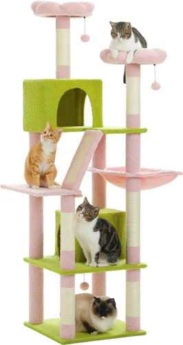 Miniatura 16 de PEQULTI Árbol para gatos de interior de 71 pulgadas con hamaca grande, torre alta para gatos grandes con condominio para 2 gatos, 2 perchas