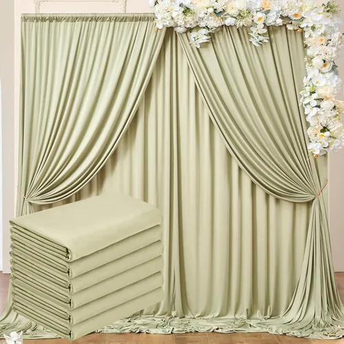 Miniatura 80 de Cortinas de telón de fondo blanco de 30 pies x 8 pies para fiestas de boda, 6 paneles de 5 pies x 8 pies, cortinas de fotografía de poliéster sin