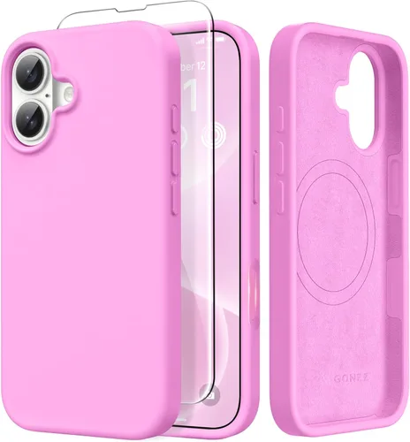 Miniatura 243 de GONEZ Funda de silicona para iPhone 14 Pro Max, compatible con MagSafe, con protector de pantalla + protector de lente de cámara, silicona líquida a