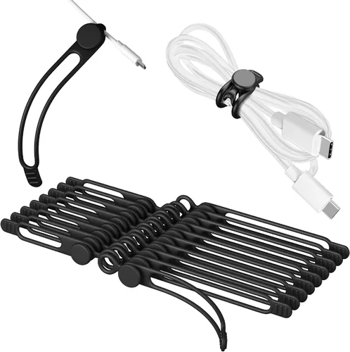 Miniatura 8 de 20 bridas de silicona para cables de 3 pulgadas, organizador de cables reutilizables pequeños para cables de carga, auriculares, cables de Negro