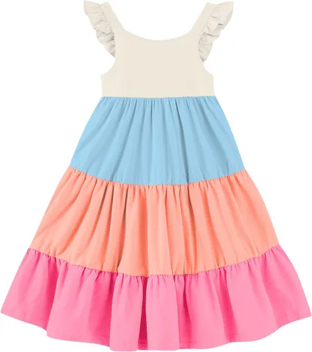 Miniatura 8 de Vieille Vestido de verano para niñas pequeñas, con volantes, sin mangas, casual, vestido de playa, escalonado, vestido de princesa para 2-8 años