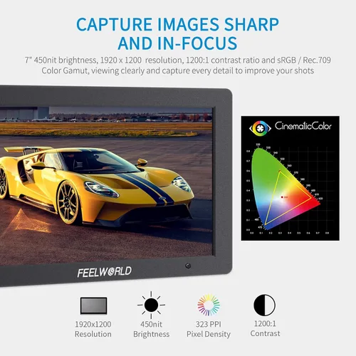 Miniatura 3 de FEELWORLD T7 7 pulgadas IPS 4K HDMI Cámara Monitor de campo Asistencia de video Full HD 1920x1200 carcasa de aluminio sólido DSLR Monitor