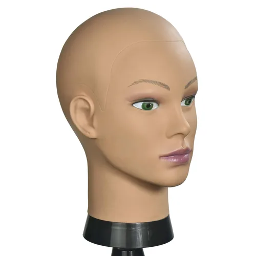 Miniatura 2 de Ba Sha Cabeza de maniquí de cosmetología afro, cabeza de maniquí calva para hacer pelucas, sombrero, exhibición de gafas con abrazadera gratuita